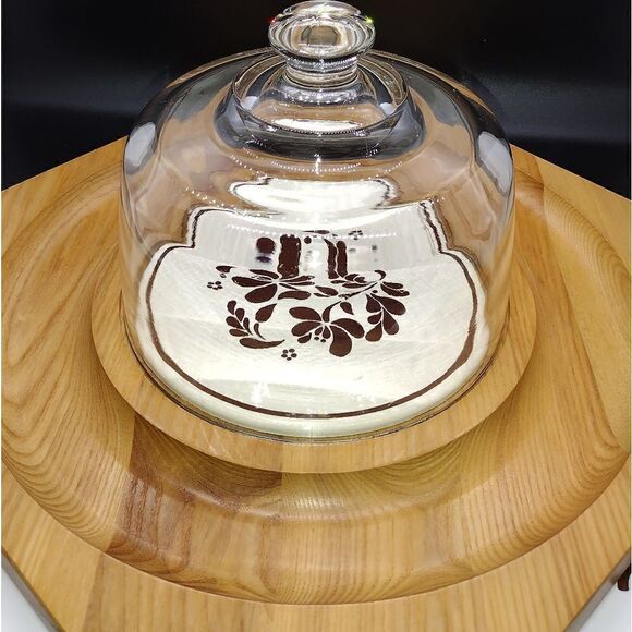 Vintage Cheese and Cracker Serving Platter with Glass Dome - Picture 1 of 3